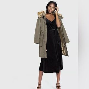 WHOWHATWHERE LADIES LONG LINE PARKA JACKET WINTER COAT FAUX FUR LINED HOOD SMALL